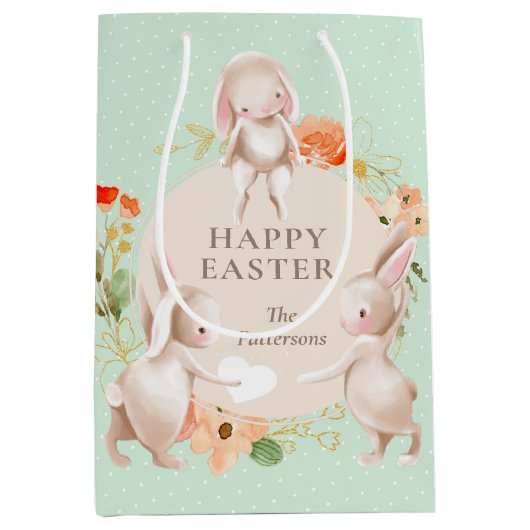 Happy Oaster Bunny Rabbits Personalisiert Mittlere Geschenktüte (Vorderseite)