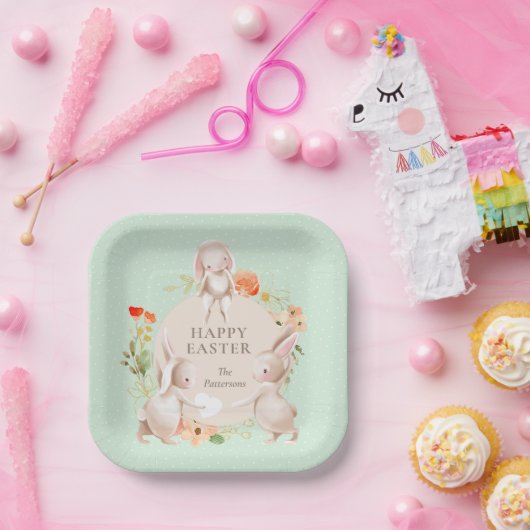 Happy Oaster Bunny Rabbits Personalisiert Pappteller (Party)
