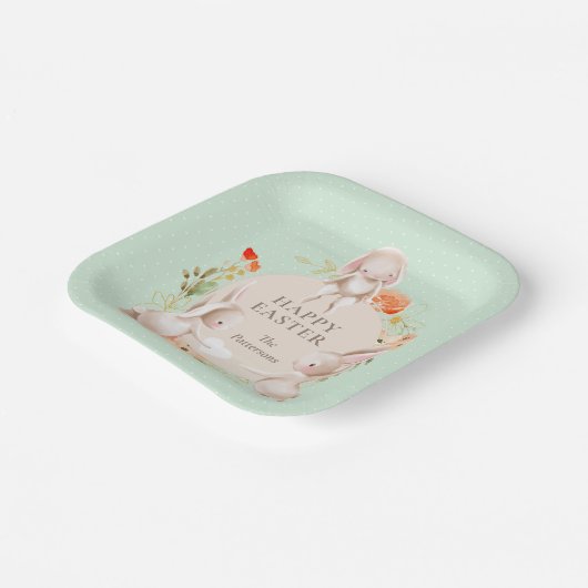 Happy Oaster Bunny Rabbits Personalisiert Pappteller (Gewinkelt)