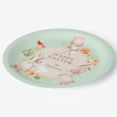 Happy Oaster Bunny Rabbits Personalisiert Pappteller (Schrägansicht)