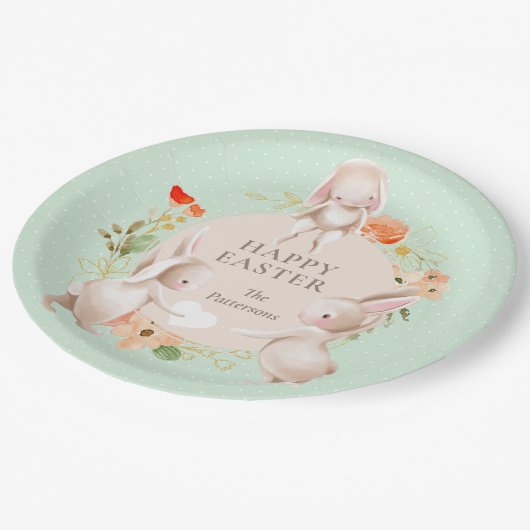 Happy Oaster Bunny Rabbits Personalisiert Pappteller (Schrägansicht)