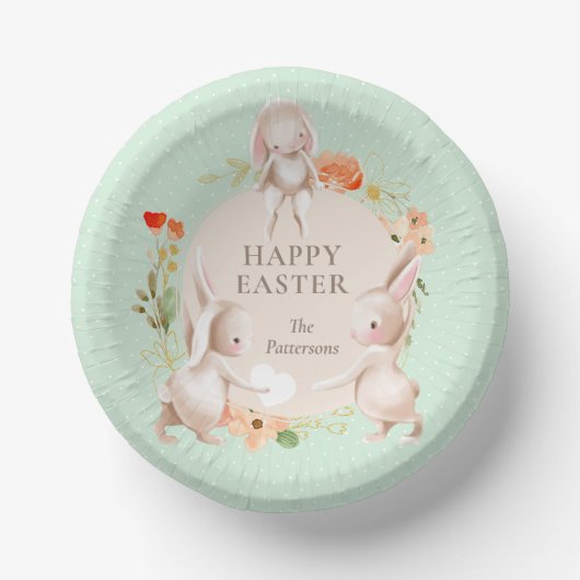 Happy Oaster Bunny Rabbits Personalisiert Pappteller (Vorderseite)