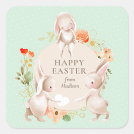 Happy Oaster Bunny Rabbits Personalisiert Quadratischer Aufkleber
