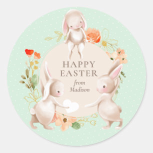 Happy Oaster Bunny Rabbits Personalisiert Runder Aufkleber