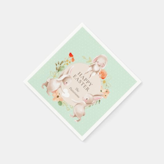 Happy Oaster Bunny Rabbits Personalisiert Serviette (Ecke)