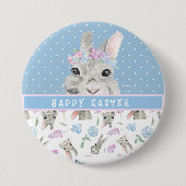 Happy Oaster Bunny Rabbits und Blue Polka Dots Button (Vorderseite)