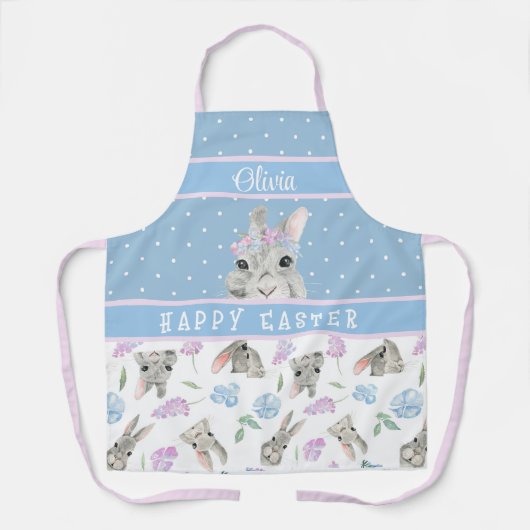 Happy Oaster Bunny Rabbits und Blue Polka Dots Schürze (Vorderseite)