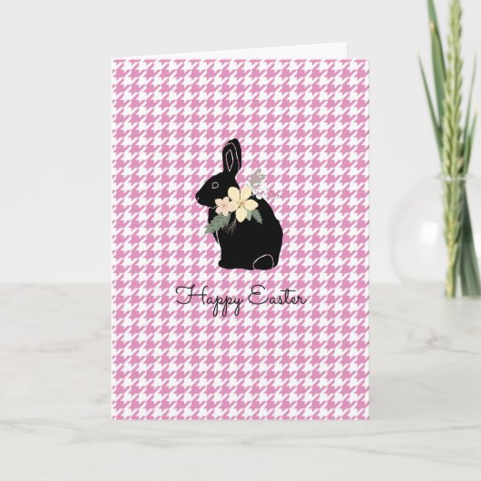 Happy Oaster Bunny Silhouette Blume Hahnentrittmus Karte (Vorderseite)