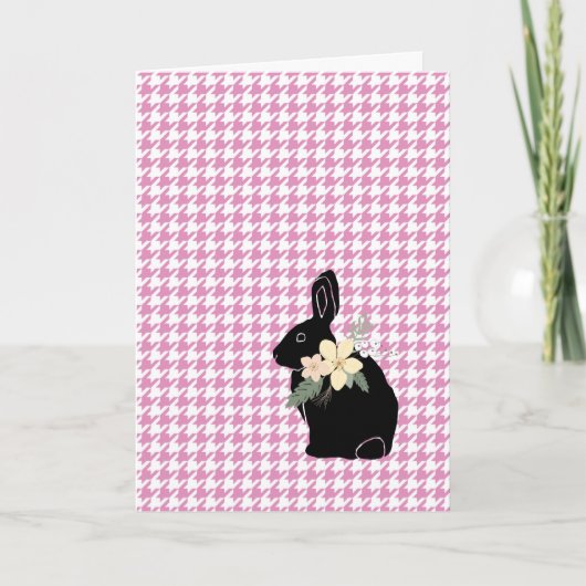 Happy Oaster Bunny Silhouette Blume Hahnentrittmus Karte (Vorderseite)