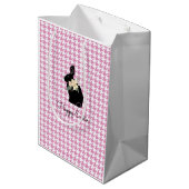 Happy Oaster Bunny Silhouette Blume Hahnentrittmus Mittlere Geschenktüte (Rückseite Schrägansicht)