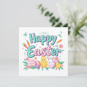 Happy Oaster Bunny Spring Ostereier Ostern Einladung (Stehend Vorderseite)