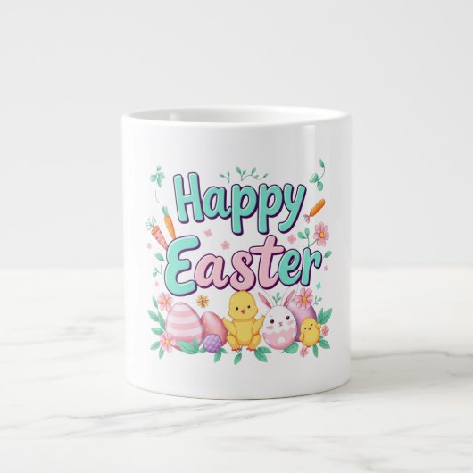 Happy Oaster Bunny Spring Ostereier Ostern Jumbo-Tasse (Vorderseite)