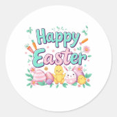 Happy Oaster Bunny Spring Ostereier Ostern Runder Aufkleber (Vorderseite)