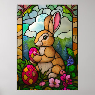 Happy Oaster Bunny Stached Glass Religion Poster
