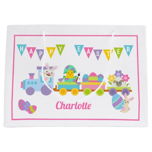 Happy Oaster Bunny Train Pink Große Geschenktüte (Vorderseite)