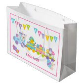 Happy Oaster Bunny Train Pink Große Geschenktüte (Rückseite Schrägansicht)