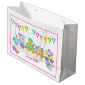 Happy Oaster Bunny Train Pink Große Geschenktüte (Vorderseite Schrägansicht)
