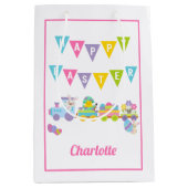 Happy Oaster Bunny Train Pink Medium Mittlere Geschenktüte (Vorderseite)