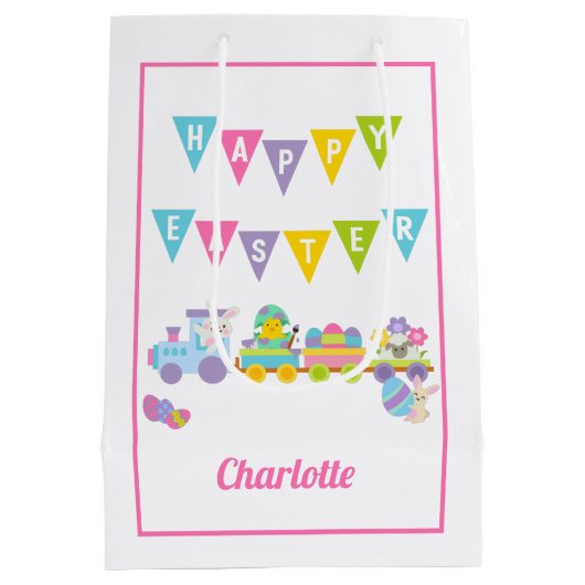 Happy Oaster Bunny Train Pink Medium Mittlere Geschenktüte (Rückseite)