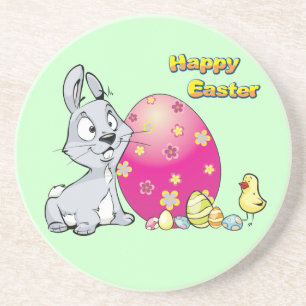 Happy Oaster Bunny und Baby Chick Sandstein Untersetzer
