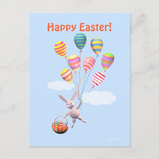 Happy Oaster Bunny und Balloons Feiertagspostkarte (Vorderseite)
