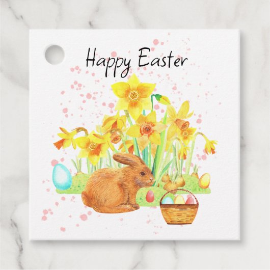 Happy Oaster Bunny und Daffodien Geschenkanhänger (Vorderseite)