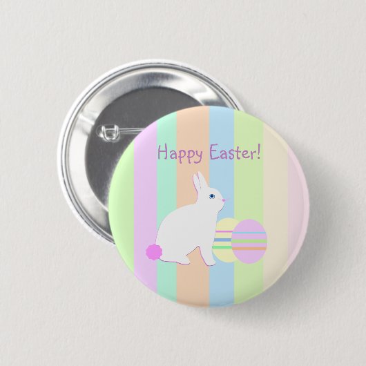 Happy Oaster Bunny und Eier auf Streifen Button (Vorne & Hinten)