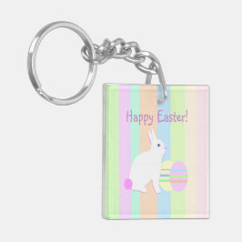 Happy Oaster Bunny und Eier auf Streifen Schlüsselanhänger