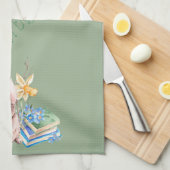 Happy Oaster Bunny und Stapel von Büchern Geschirrtuch (Viertel Falte)