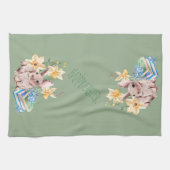 Happy Oaster Bunny und Stapel von Büchern Geschirrtuch (Horizontal)