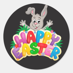 Happy Oaster Bunny und Text Runder Aufkleber