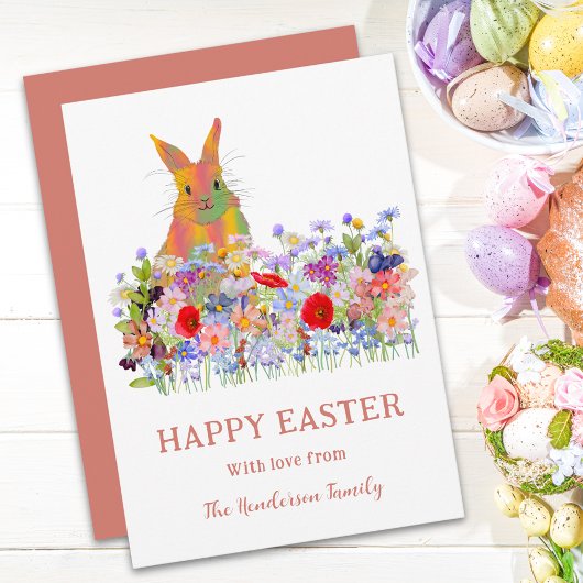 Happy Oaster Bunny und Wildblumen Feiertagspostkarte