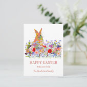 Happy Oaster Bunny und Wildblumen Feiertagspostkarte (Stehend Vorderseite)