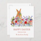 Happy Oaster Bunny und Wildblumen Feiertagspostkarte (Vorne/Hinten)