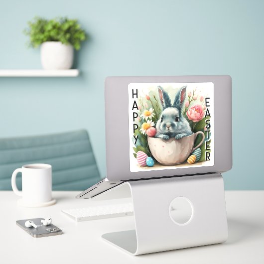 Happy Oaster Bunny - Vinyl Sticker (Laptop auf Schreibtisch)