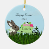 Happy Oaster Bunny w Wheelbarrow Eier Keramik Keramik Ornament (Vorne)