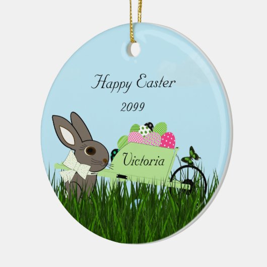 Happy Oaster Bunny w Wheelbarrow Eier Keramik Keramik Ornament (Links)