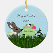 Happy Oaster Bunny w Wheelbarrow Eier Keramik Ornament (Hinten)