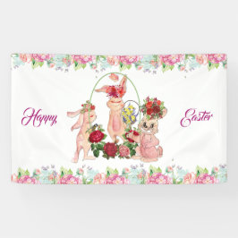Happy Oaster Bunny Watercolor Blumenstrauß Party Banner