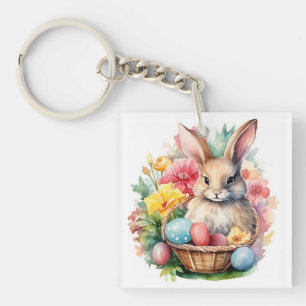 Happy Oaster Bunny Watercolor Malerei Schlüsselanhänger
