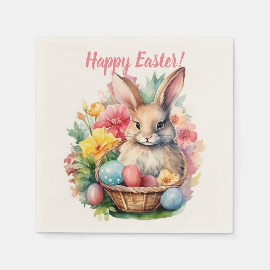 Happy Oaster Bunny Watercolor Malerei Serviette (Vorderseite)