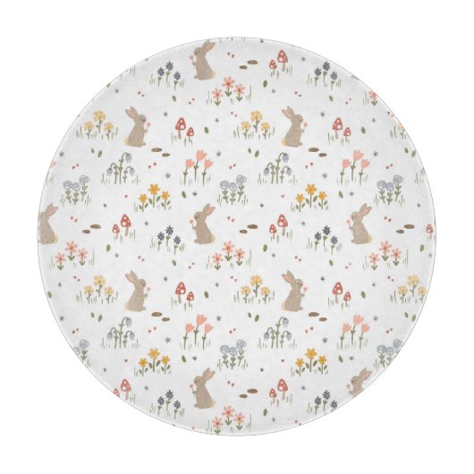 Happy Oaster Bunny Wildblumen Niedlich Küche Dekor Schneidebrett (Vorderseite)