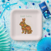 Happy Oaster Bunny Yellow Gold Glitzer Floral Pappteller (Party)