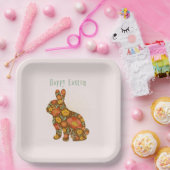 Happy Oaster Bunny Yellow Gold Glitzer Floral Pappteller (Party)