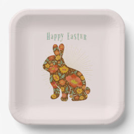 Happy Oaster Bunny Yellow Gold Glitzer Floral Pappteller
