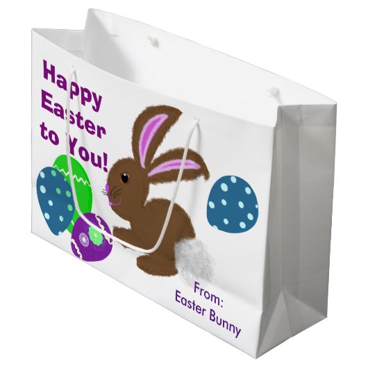 Happy Oaster Bunny Yellow Pink Chick Eggs Große Geschenktüte (Vorderseite Schrägansicht)