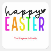 Happy Oaster bunt personalisiert Quadratischer Aufkleber (Vorderseite)