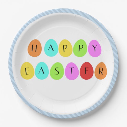 Happy Oaster bunte Eier Pappteller (Vorderseite)