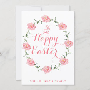 Happy Oaster Cards Pink Bunny und Kranz Feiertagskarte