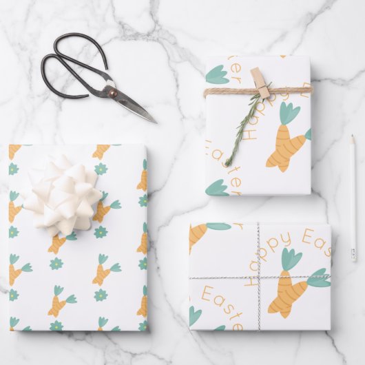 Happy Oaster Carrot Bunch Floral Geschenkpapier Set (Vorderseite)